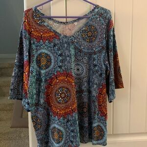 3/4 Sleeve Boho Blouse medallion design Top Size XL